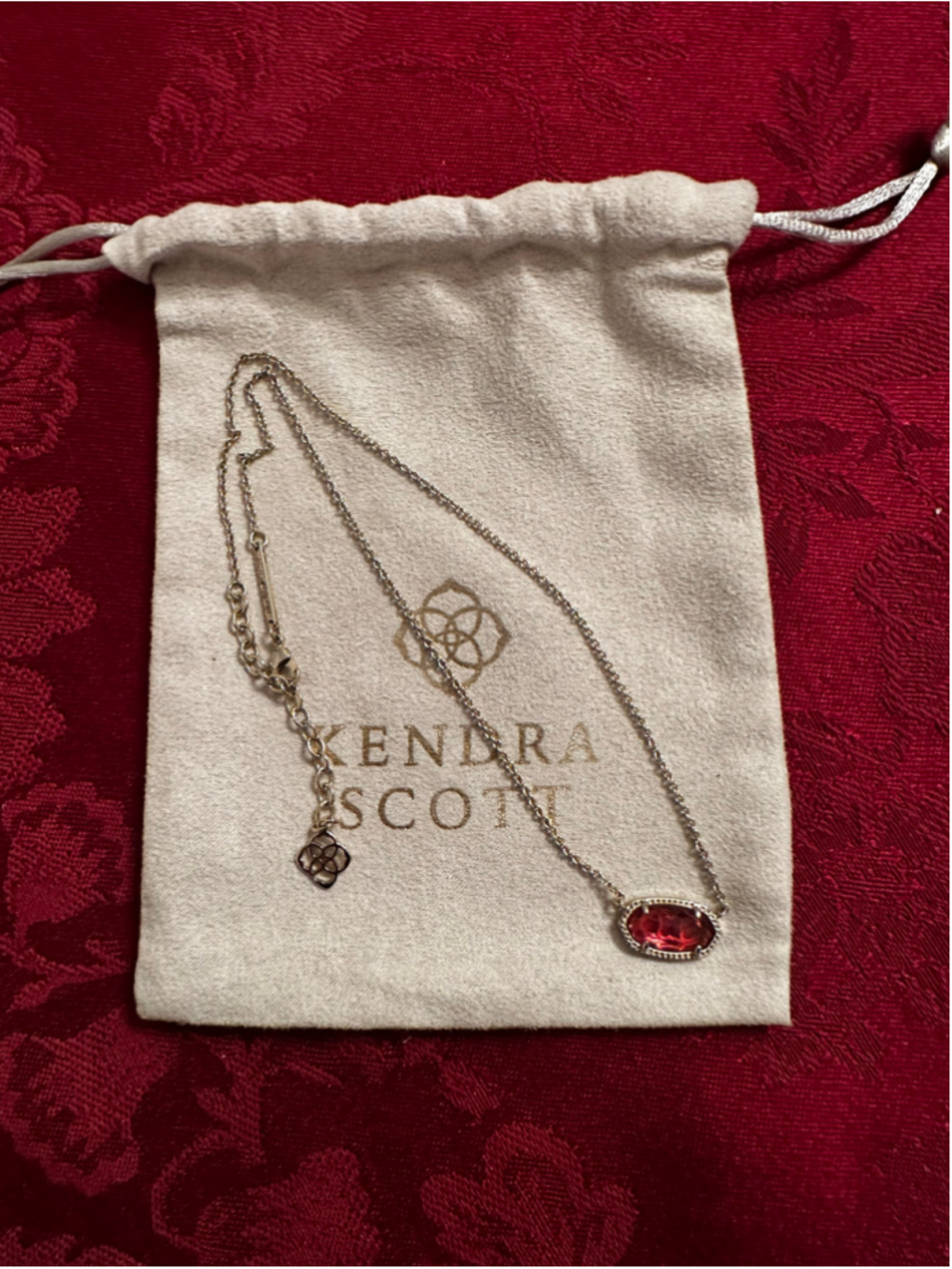 Kendra Scott Red Stone Necklace With Silver Chain